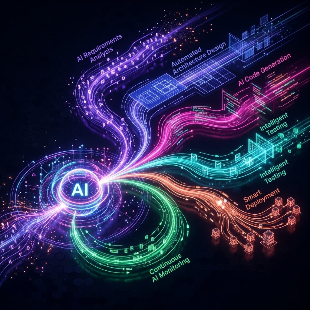 AI-powered SDLC workflow showing intelligent development pipeline phases